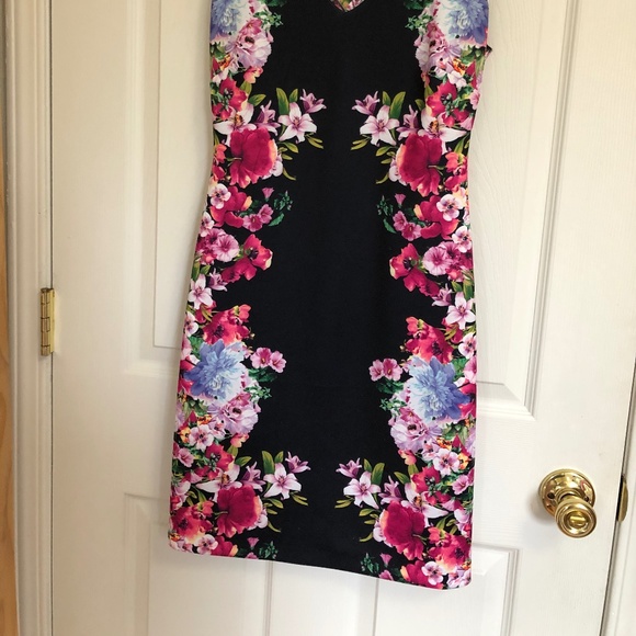 Guess, Floral Midi Dress, Black/Pink, Cross back, Size 2 - Picture 4 of 10